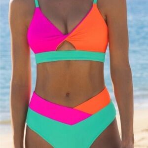 Vibrant Color Block Bikini with Sporty Cuts